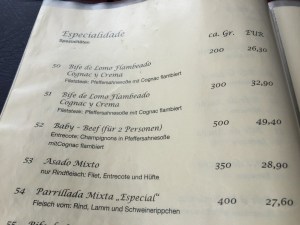 El Gaucho Speisekarte Spezialitäten